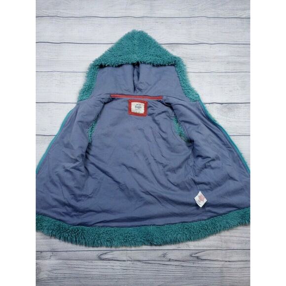 9/10 Mini Boden Teal Hooded Furry Vest - Picture 5 of 7